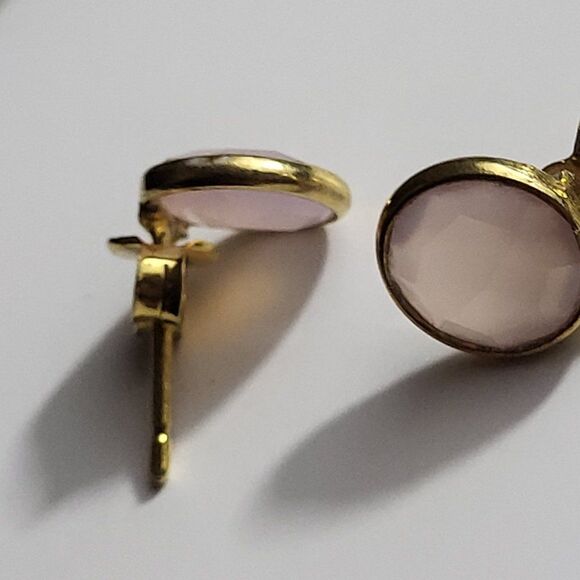 Peermont 18k Gold Plated Sterling Silver Bezel Pink Quartz Gemstone ER - Picture 4 of 7